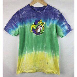 Buc-ees T-Shirt Adult Size Medium Tie Dye Peace Love & Mardi Gras Jester Beaver